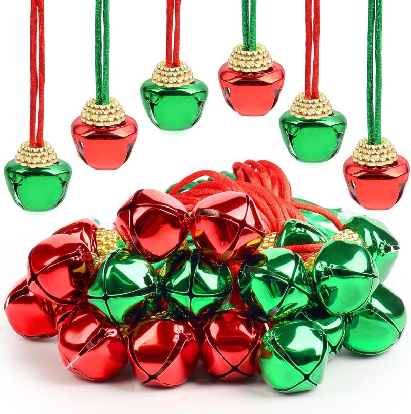 LIGHOON 24 PCS Christmas Jingle Bell, Necklace Bells with Rope for Christmas Holiday Party Decoration Supplies (Red, Green) - Image 1